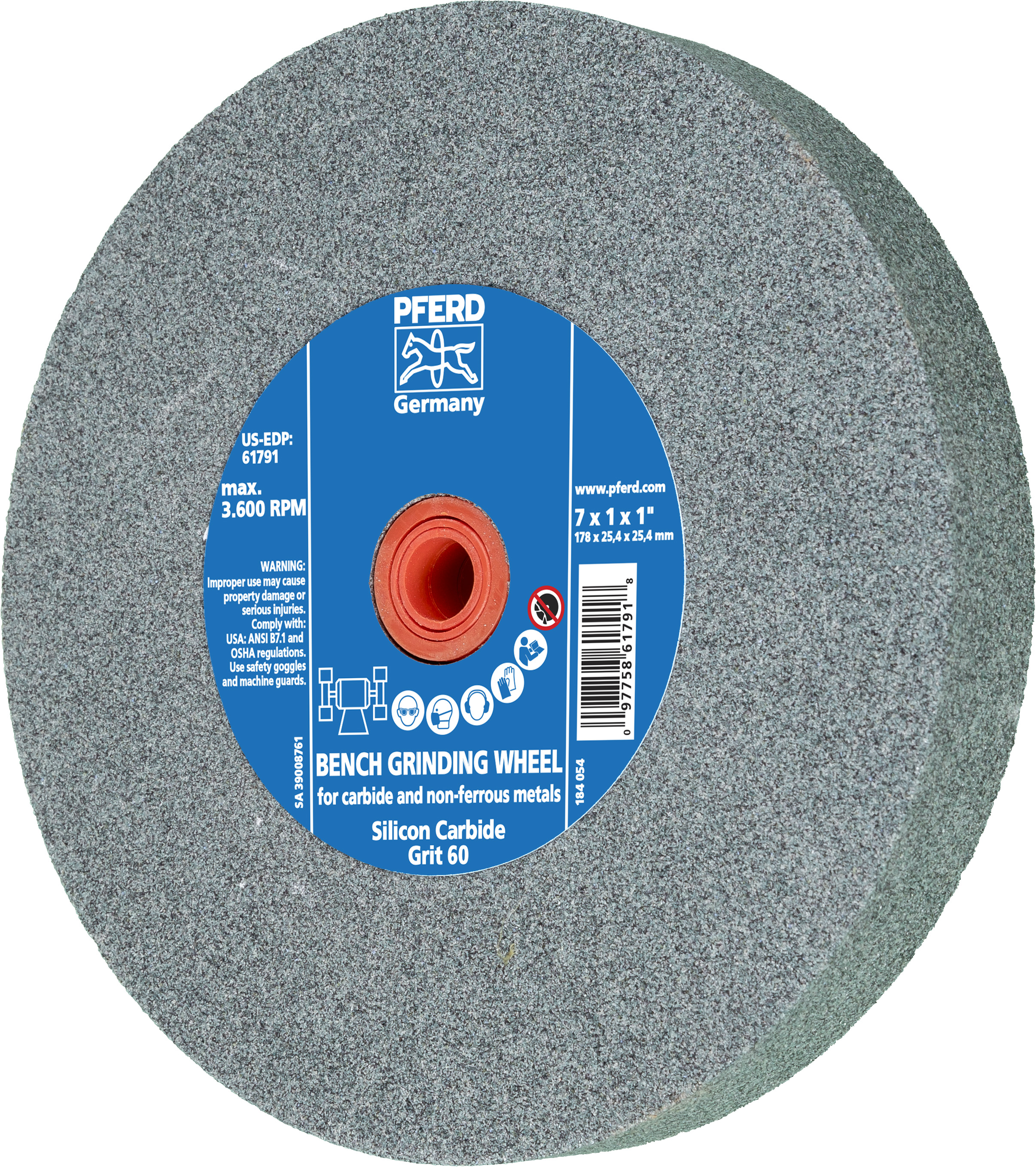 7'' x 1'' Vitrified Bench Wheel 1'' A.H., Silicon Carbide, 60 Grit